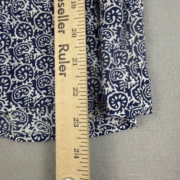Talbots Wrap Blouse Womens XS Blue White Print Tie Waist 3/4 Sleeve Top - Picture 10 of 12